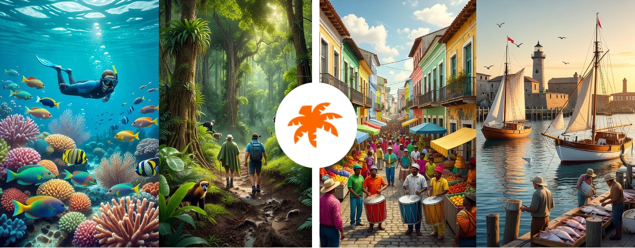 Snorkeling over a reef, a rainforest trail, a colorful street parade and a harbour